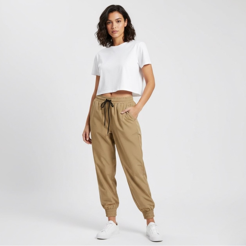 Zara  Joggers Pants  M Womens Drawstring Tan Brown  Elastic Poly Blend